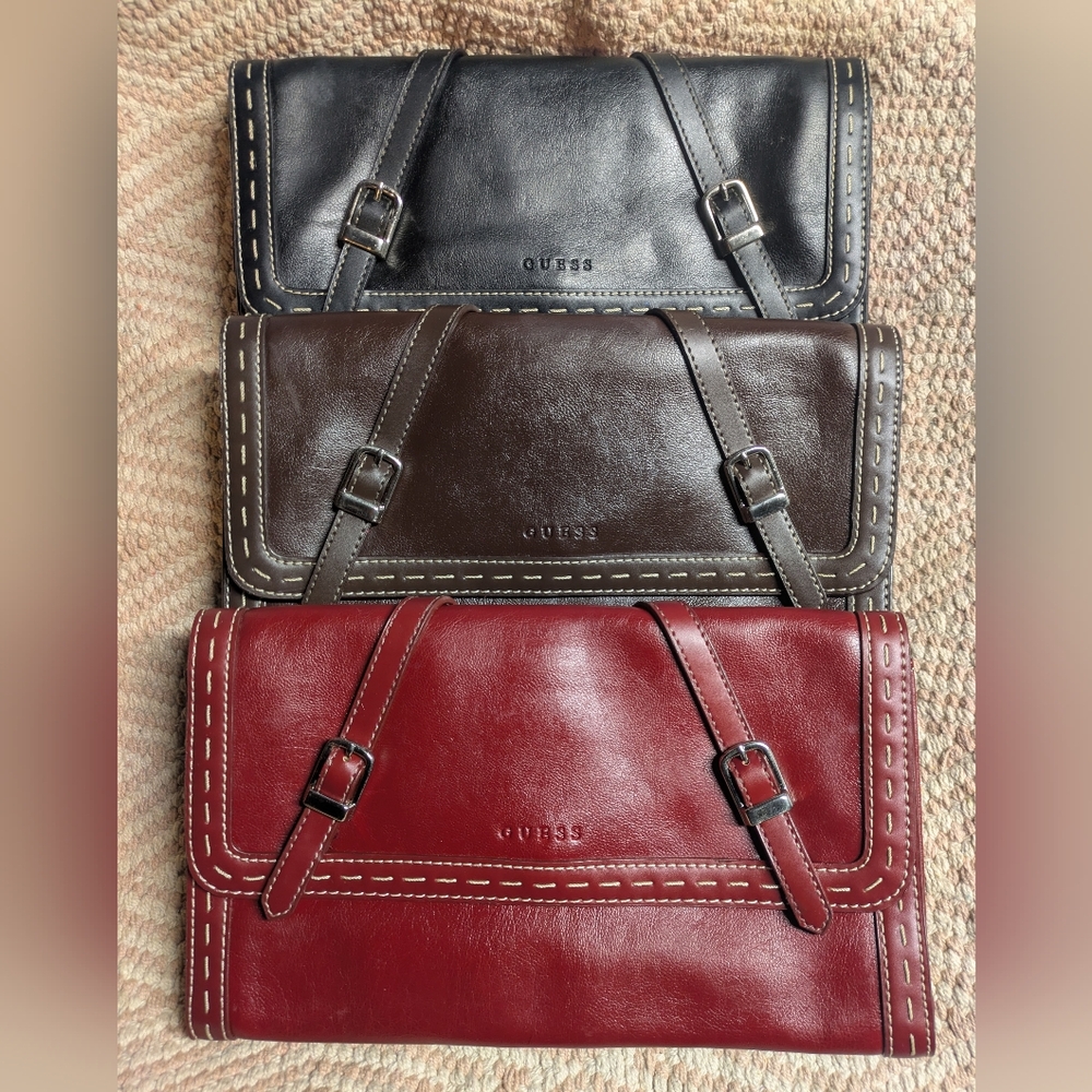 Guess Leather Wallet Set in Black, Brown, and Red